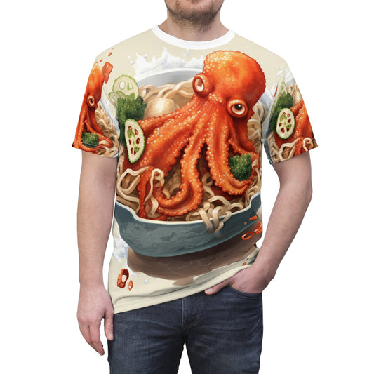 Ramen Octopus Bowl Anime Estilo tradicional japonés - Camiseta unisex cortada y cosida (AOP) 