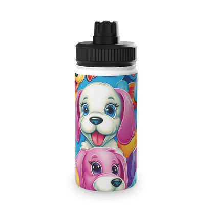 Happy Puppy & Dog Design - Vivid and Eye-Catching - Stainless Steel Water Bottle, Sports Lid