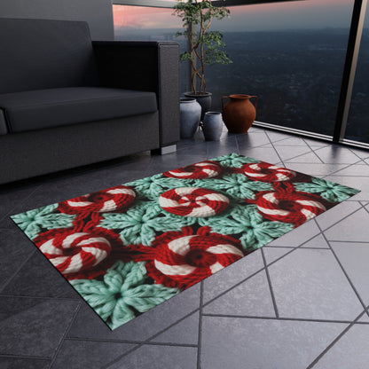 Christmas Crochet Candy Cane - Pepper Red Crystal White Holiday Pattern - Outdoor Rug