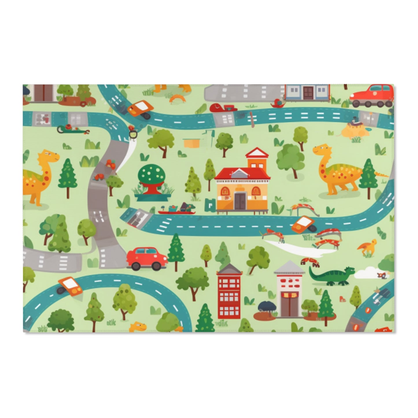 Jurassic Adventure: Children's Dinosaur Town, Vehicle Roadway Play - Area Rugs