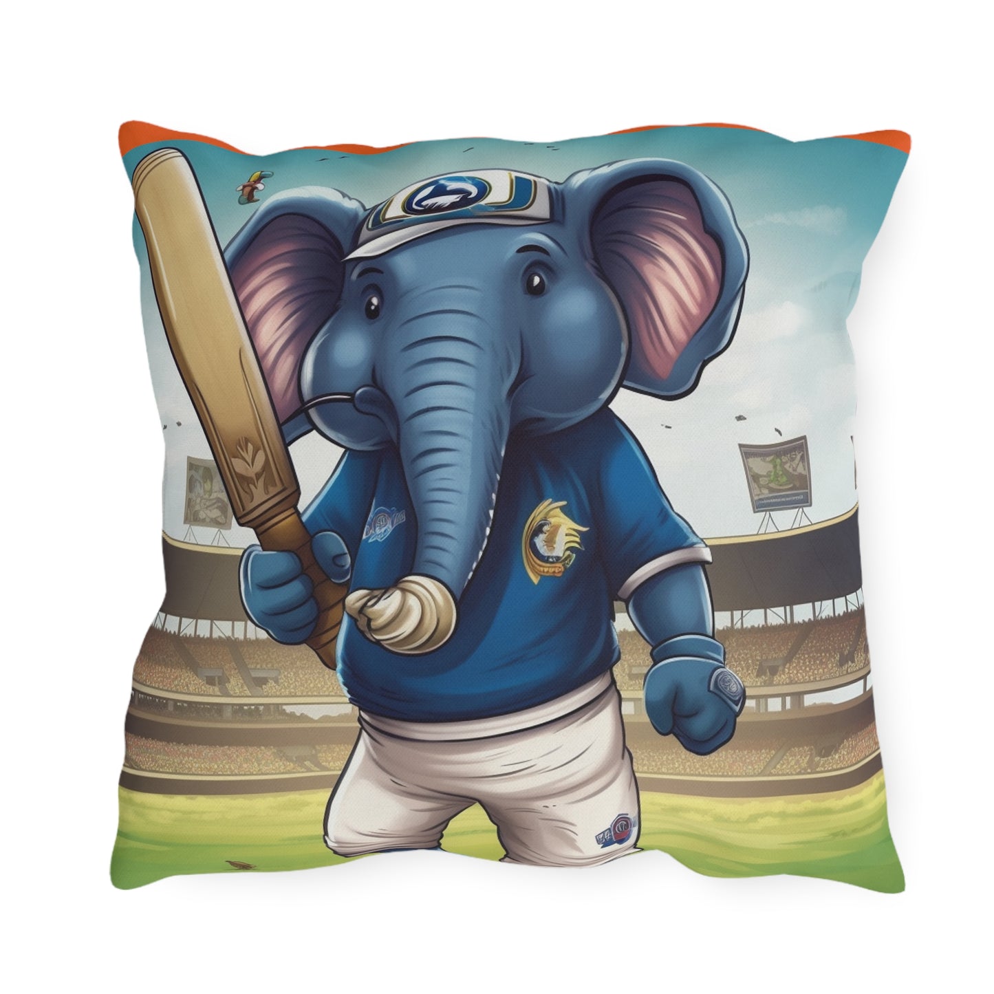 India Elephant Cricket Sport Star: Pitch, Run, Stump Game - Animated Charm - Outdoor Pillows