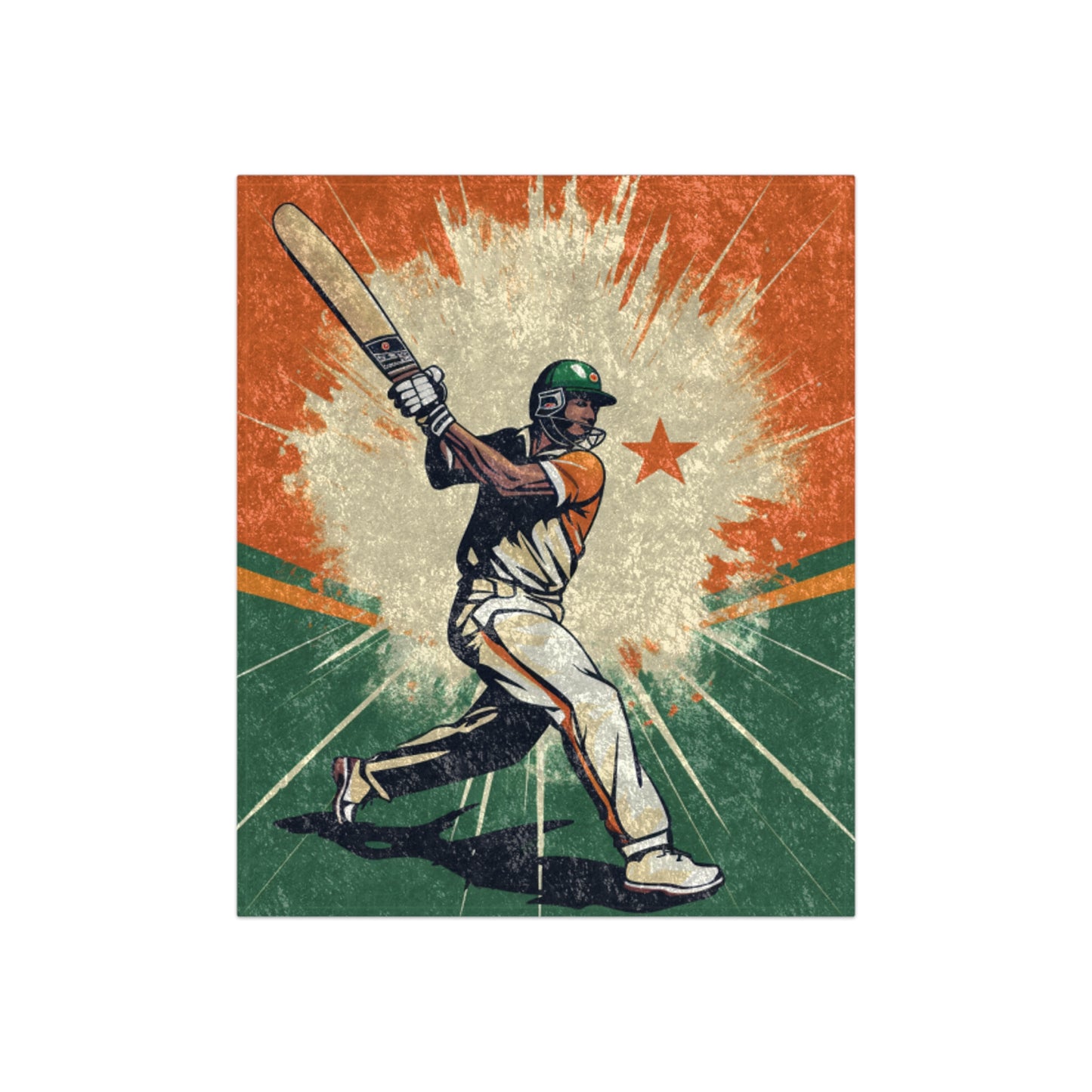 India Cricket Star: Batsman With Willow Bat, National Flag Style - Sport Game - Crushed Velvet Blanket