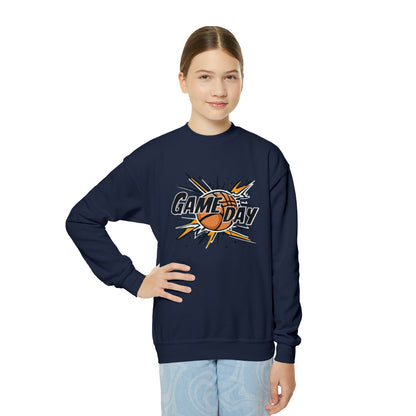 Game Day Slam Dunk Energy - Dynamic Basketball Explosion Graphic - Youth Crewneck Sweatshirt