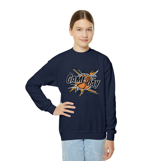 Game Day Slam Dunk Energy - Dynamic Basketball Explosion Graphic - Youth Crewneck Sweatshirt