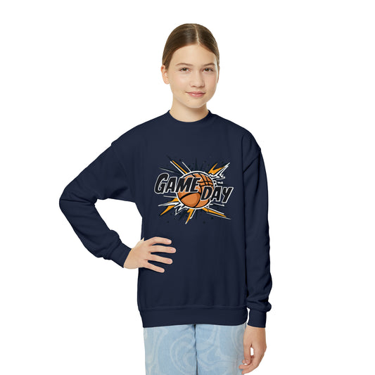 Game Day Slam Dunk Energy - Gráfico dinámico de explosión de baloncesto - Sudadera con cuello redondo para jóvenes