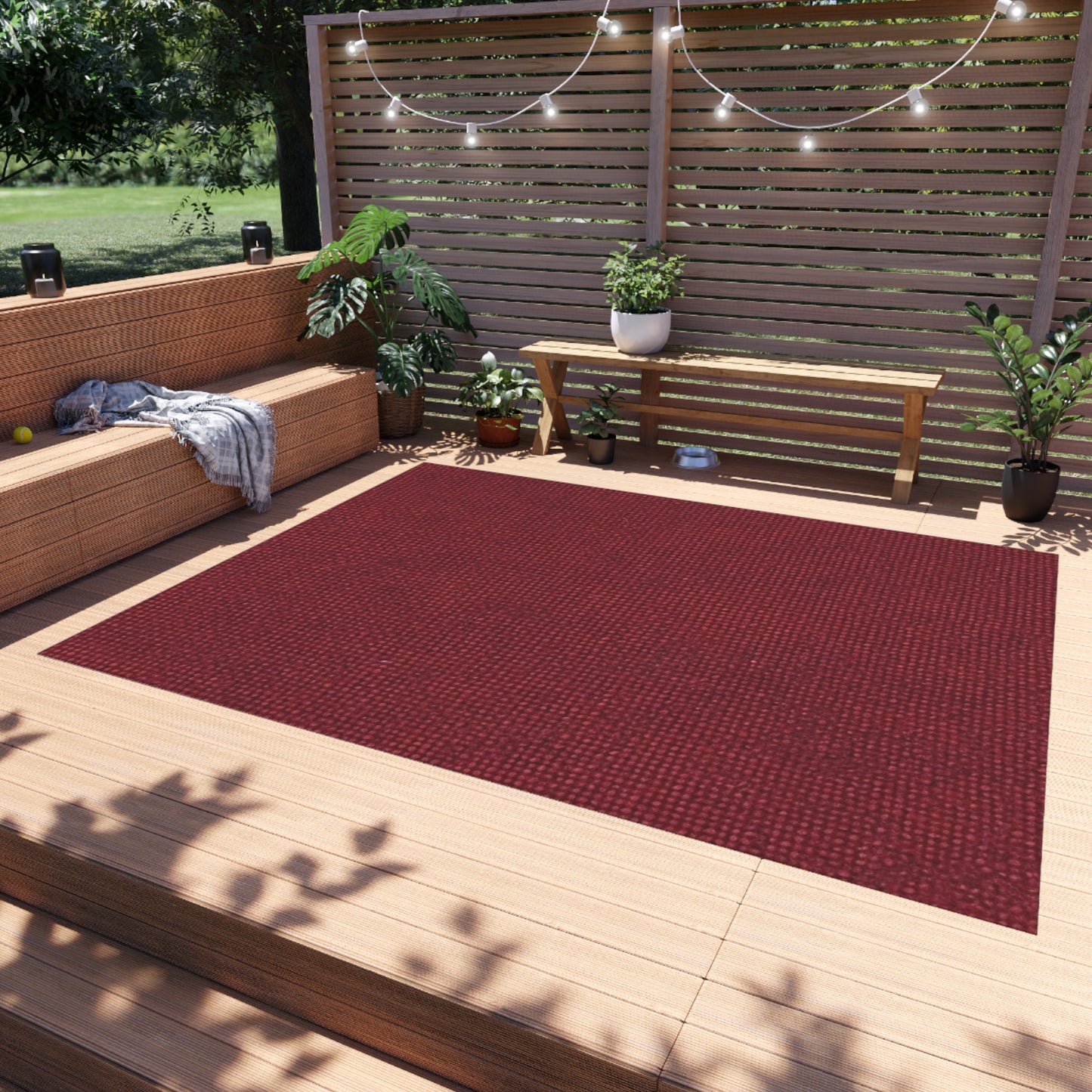 Seamless Texture - Maroon/Burgundy Denim-Inspired Fabric - Outdoor Rug