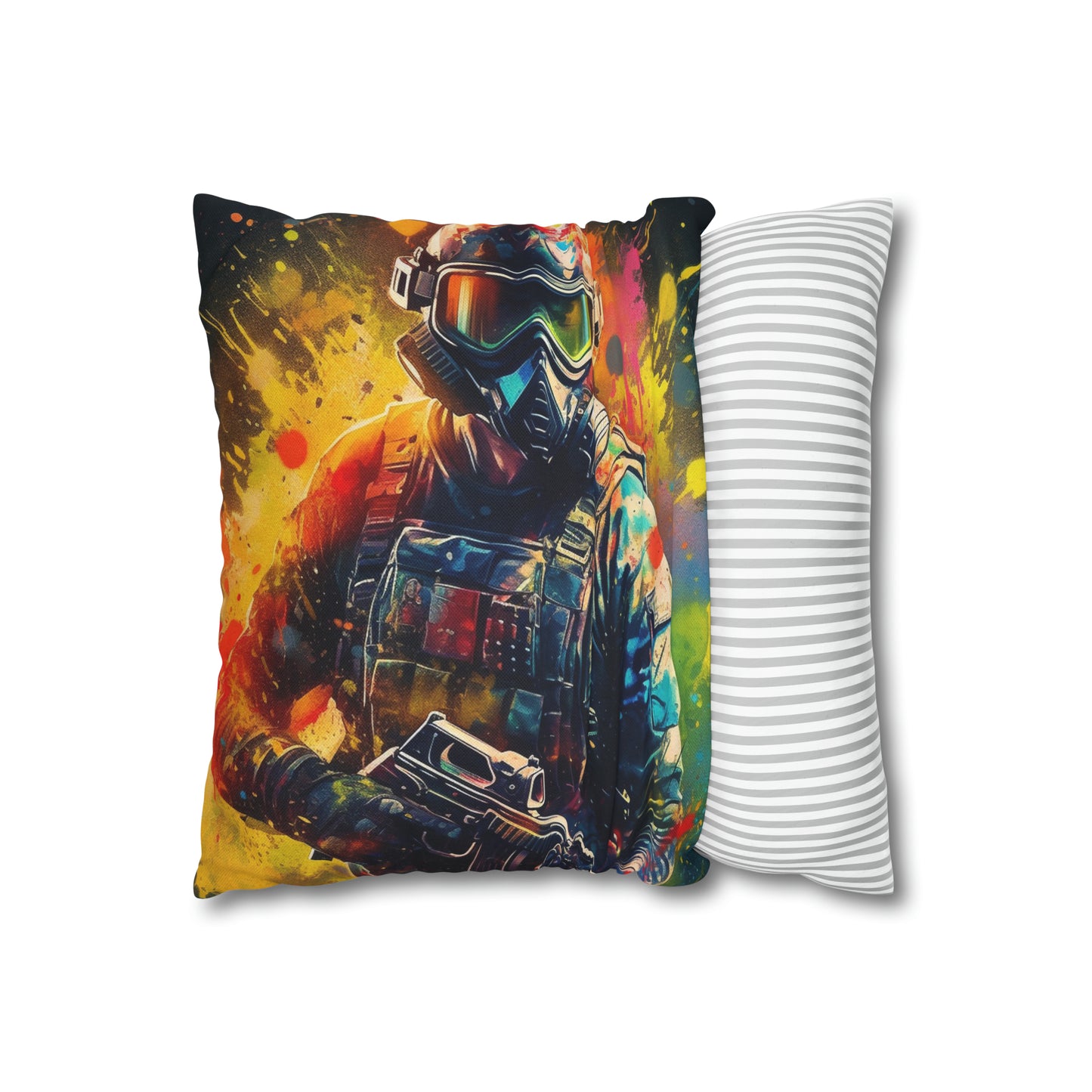 Paintball Game Sport: Professional Action Shot Target Player - Spun Polyester Square Pillow Case