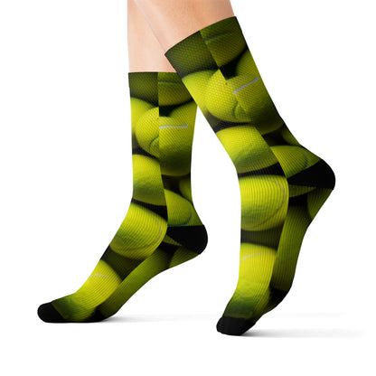 Tennis Ball Sport: Athlete Court Action, Rally & Serve - Sublimation Socks