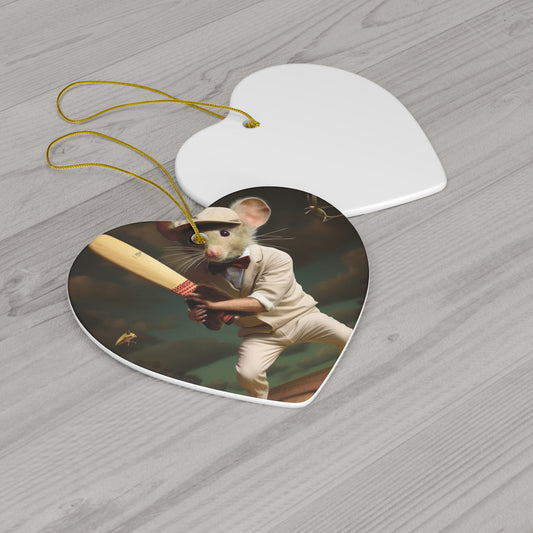 Mouse Cricket Batting, Wicket, Ball Hitting Stump, Howzat Moment - Ceramic Ornament, 4 Shapes