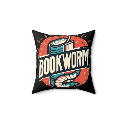 Gráfico de la insignia del ratón de biblioteca: emblema de amante de los libros de estilo retro - Almohada cuadrada de poliéster hilado