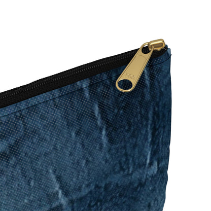 Distressed Blue Denim-Look: Edgy, Torn Fabric Design - Accessory Pouch