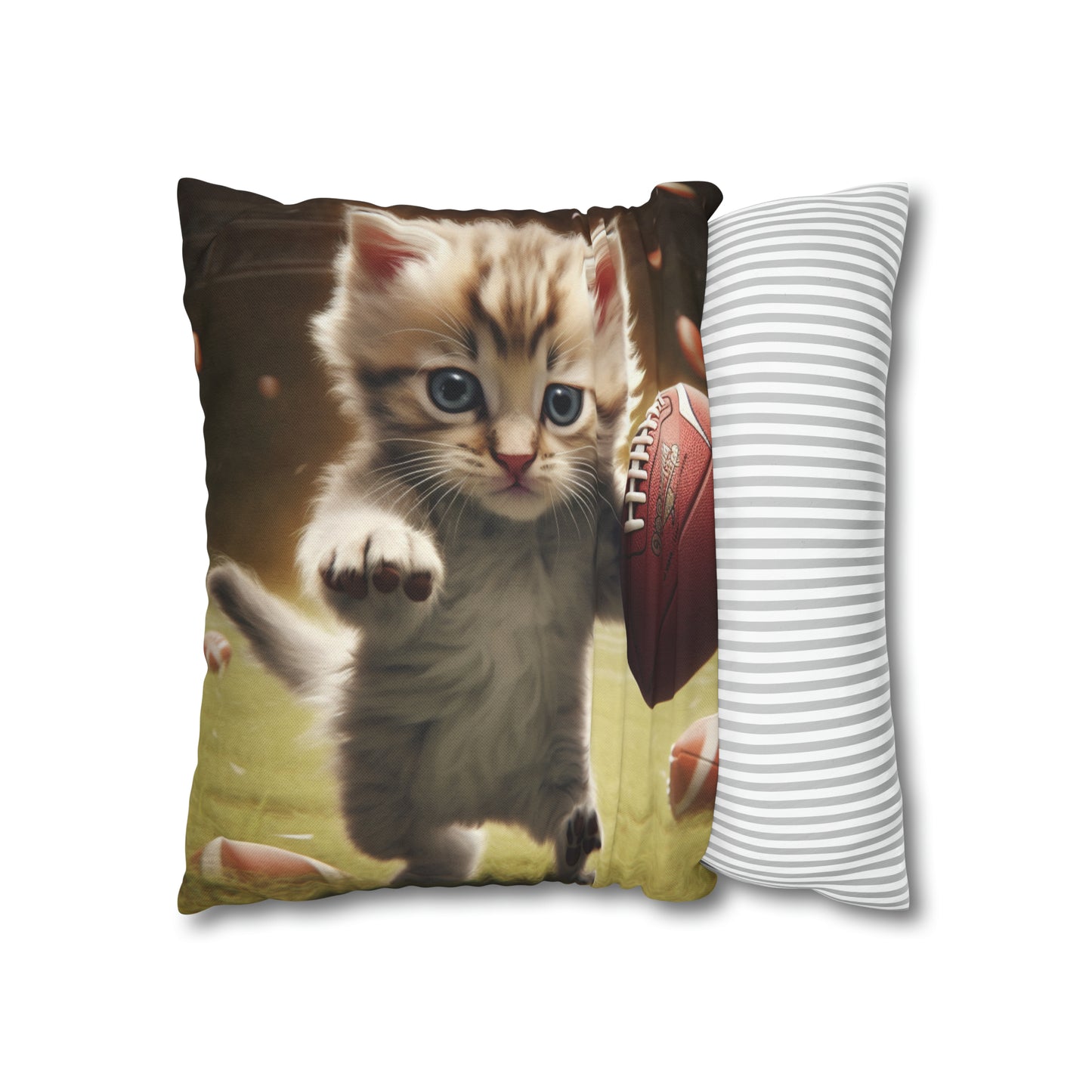 Football Kitty Fantasy: Feline Cat American Sport Quarterback - Spun Polyester Square Pillow Case