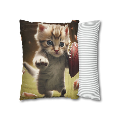 Football Kitty Fantasy: Feline Cat American Sport Quarterback - Spun Polyester Square Pillow Case