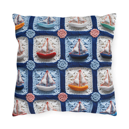 Crochet Boat Ship Sea Vessel Ocean Beach Travel Yacht Design - Outdoor Pillows