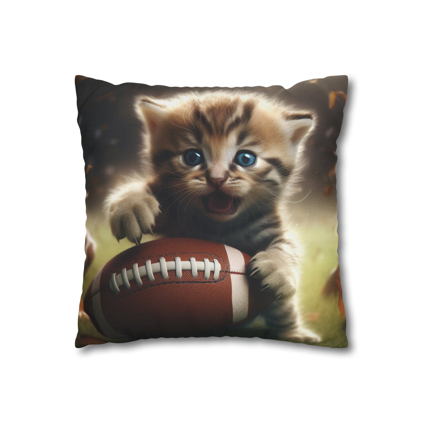 Football Kitten Touchdown: Tabby's Winning Play Sport Game - Spun Polyester Square Pillow Case