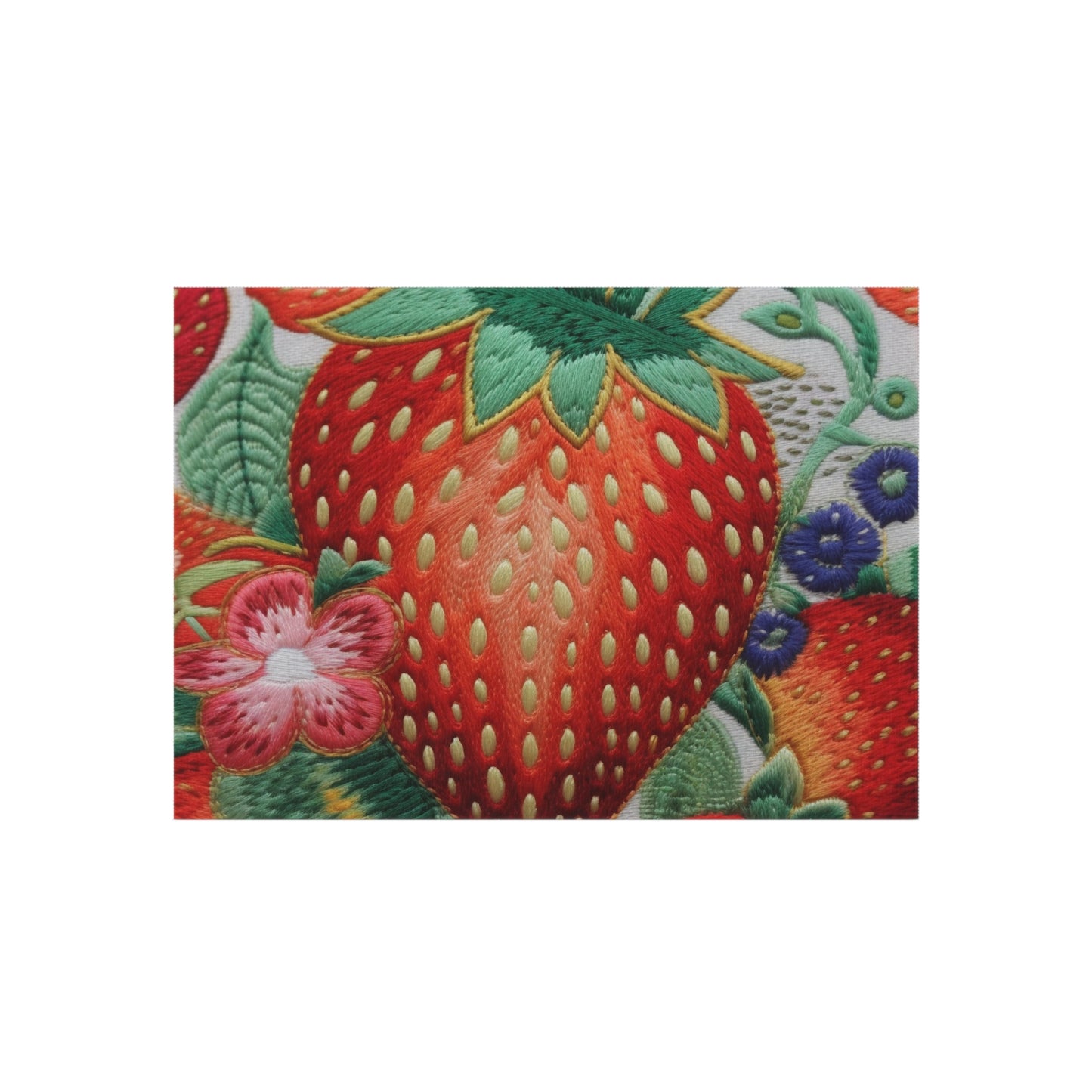 Berry Delight: Sun-Kissed Strawberries Fields Meet Embroidered Style Strawberry Patterns - Outdoor Rug