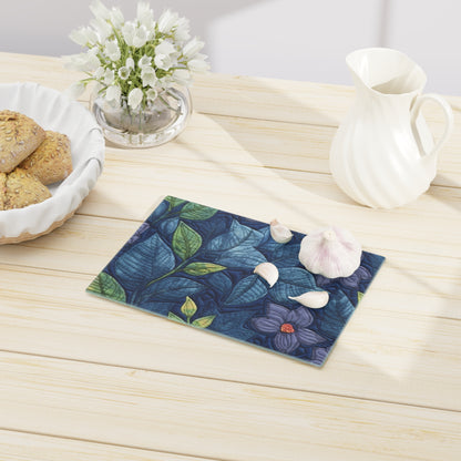 Floral Embroidery Blue: Denim-Inspired, Artisan-Crafted Flower Design - Cutting Board