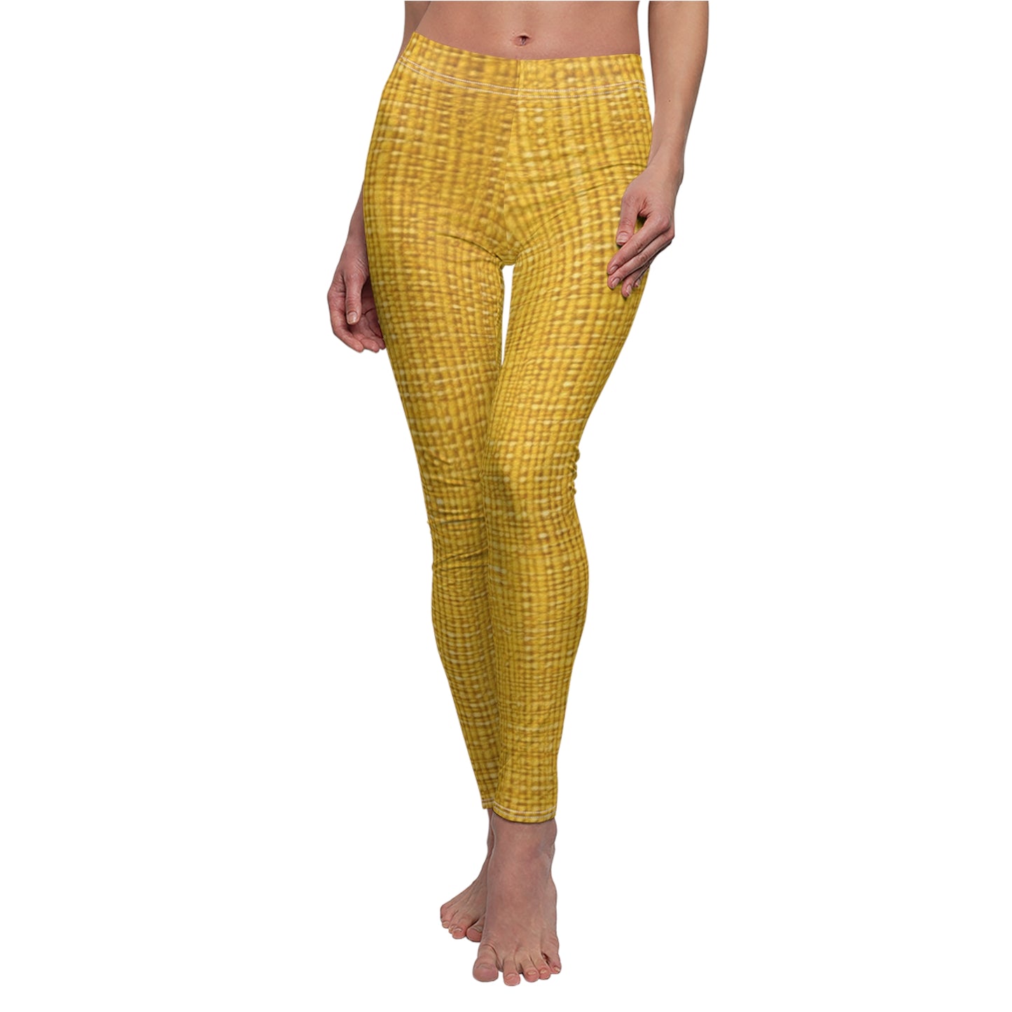 Radiant Sunny Yellow: Denim-Inspired Summer Fabric - Women's Cut & Sew Casual Leggings (AOP)