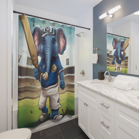 India Elephant Cricket Sport Star: Juego de lanzamiento, carrera y tocón - Encanto animado - Cortinas de ducha