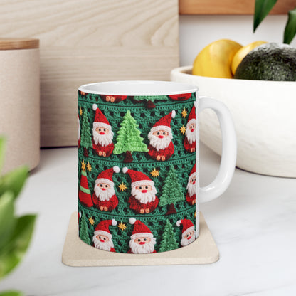 Patrón de ganchillo de Papá Noel, diseño navideño, decoración festiva, motivo de Papá Noel. Perfecto para la celebración navideña - Taza de cerámica 11oz 