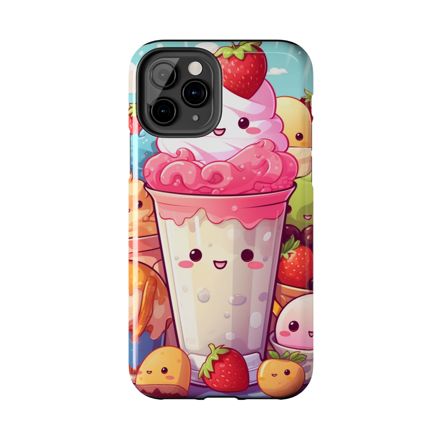 Strawberry Japan Milkshake - Kawaii Dessert Delight - Sweet Berry Anime Character - Tough Phone Cases