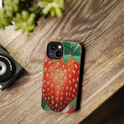 Berry Delight: Sun-Kissed Strawberries Fields Meet Embroidered Style Strawberry Patterns - Tough Phone Cases