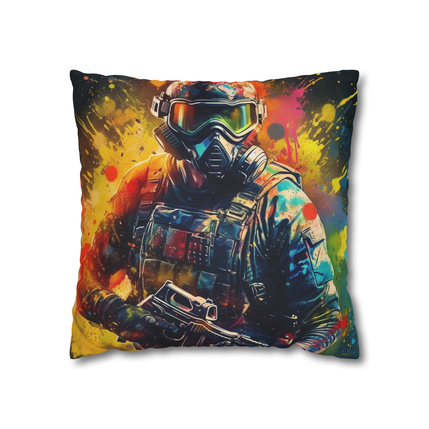 Paintball Game Sport: Professional Action Shot Target Player - Spun Polyester Square Pillow Case