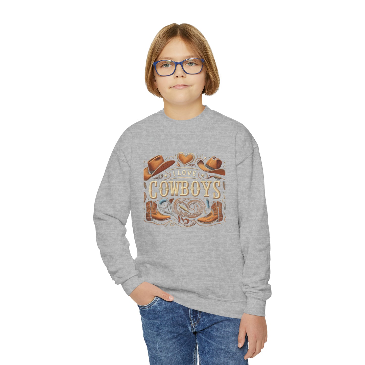 I Love Cowboys, Gift, Youth Crewneck Sweatshirt