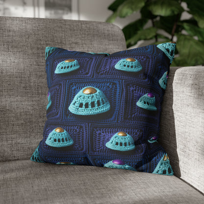 Spaceship UFO Crochet - Galactic Travel Ship - Alien Craft - Flying Saucer - Spun Polyester Square Pillow Case