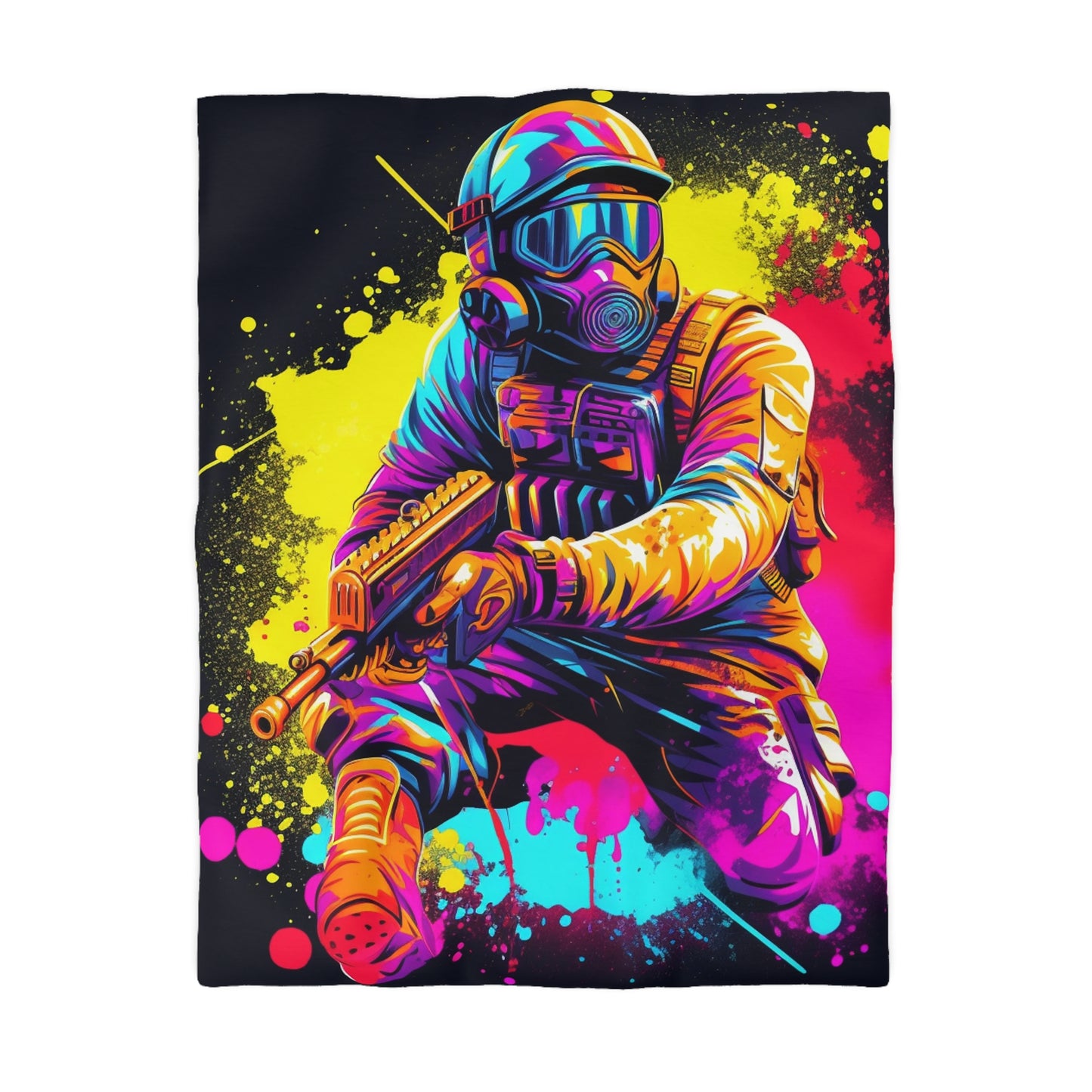 Paintball Action Sport: Player in Battle, Paint Splatter - Microfiber Duvet Cover