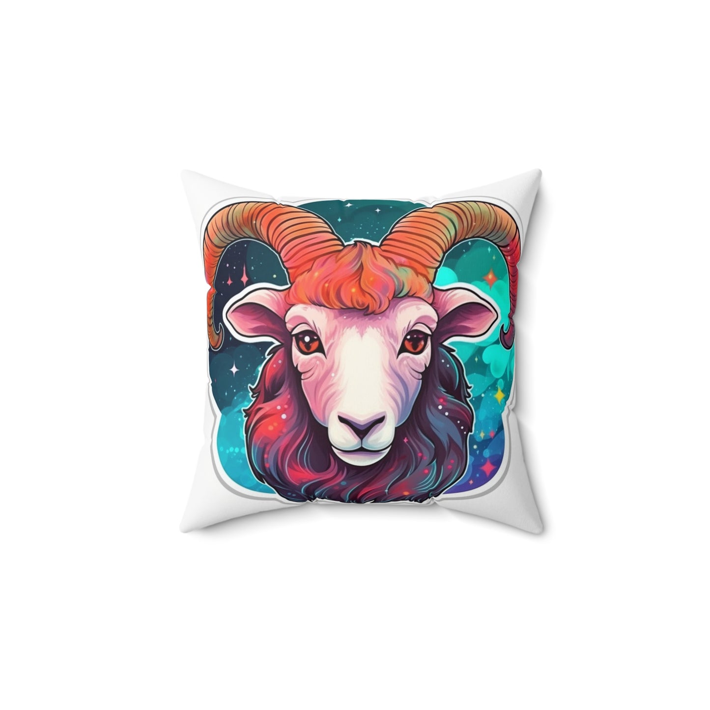 Signo del zodiaco Aries - Símbolo de astrología cósmica de color vivo y brillante - Almohada cuadrada de poliéster hilado 