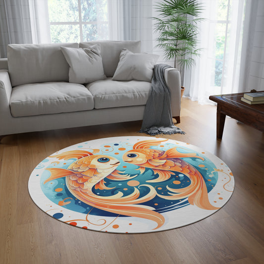 Charming Cartoon Fish Pisces - Dreamy Zodiac Illustration - Round Rug