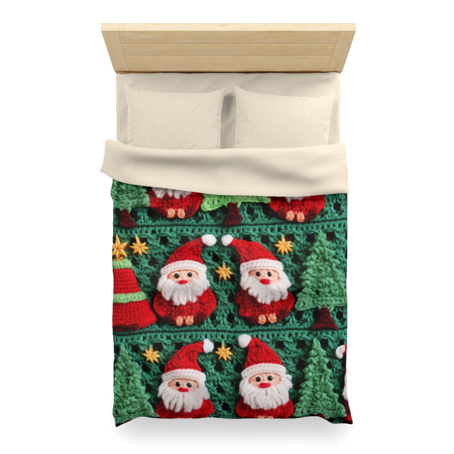 Santa Claus Crochet Pattern, Christmas Design, Festive Holiday Decor, Father Christmas Motif. Perfect for Yuletide Celebration - Microfiber Duvet Cover