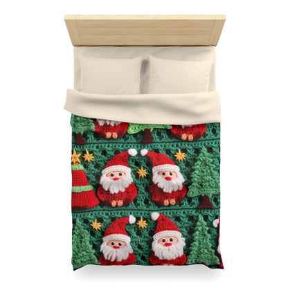 Santa Claus Crochet Pattern, Christmas Design, Festive Holiday Decor, Father Christmas Motif. Perfect for Yuletide Celebration - Microfiber Duvet Cover