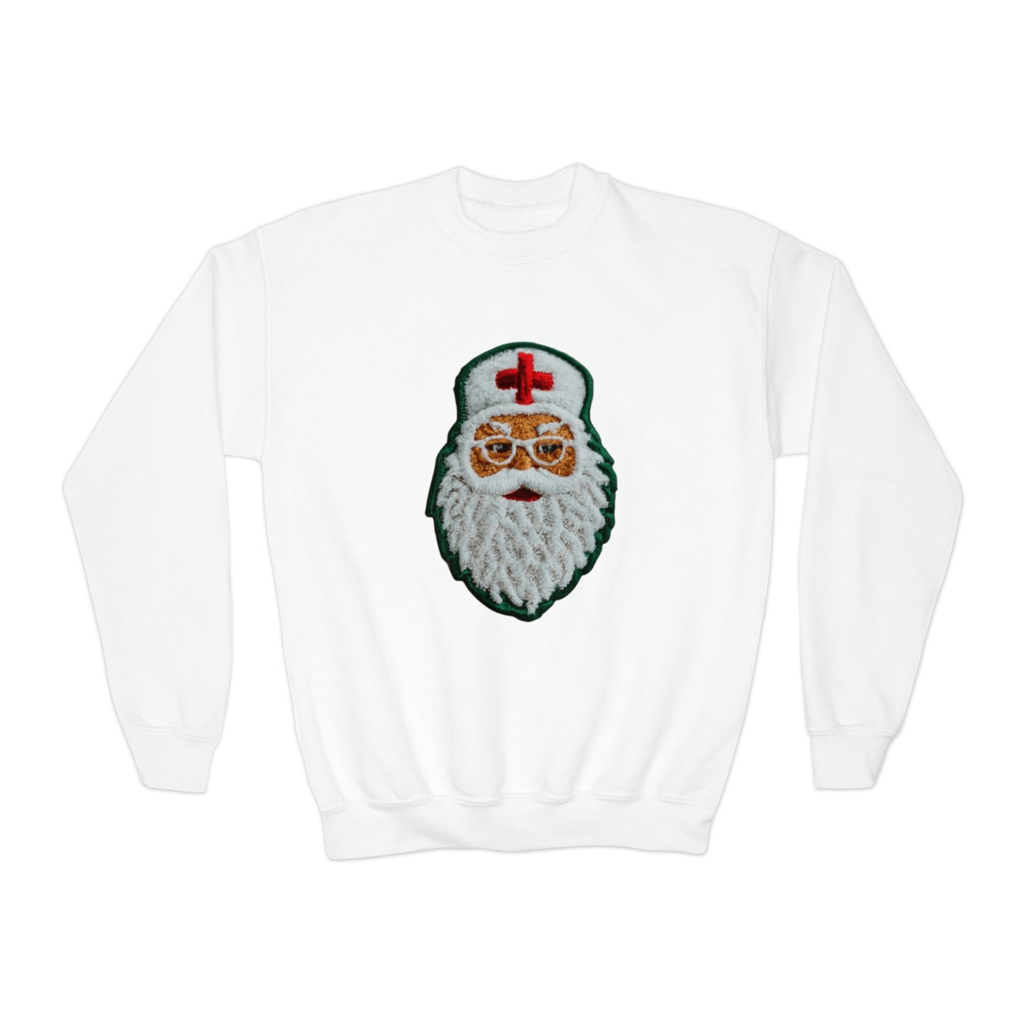 Medical Santa Chenille Embroidered Patch - Doctor or Nurse Healthcare Christmas - Youth Crewneck Sweatshirt