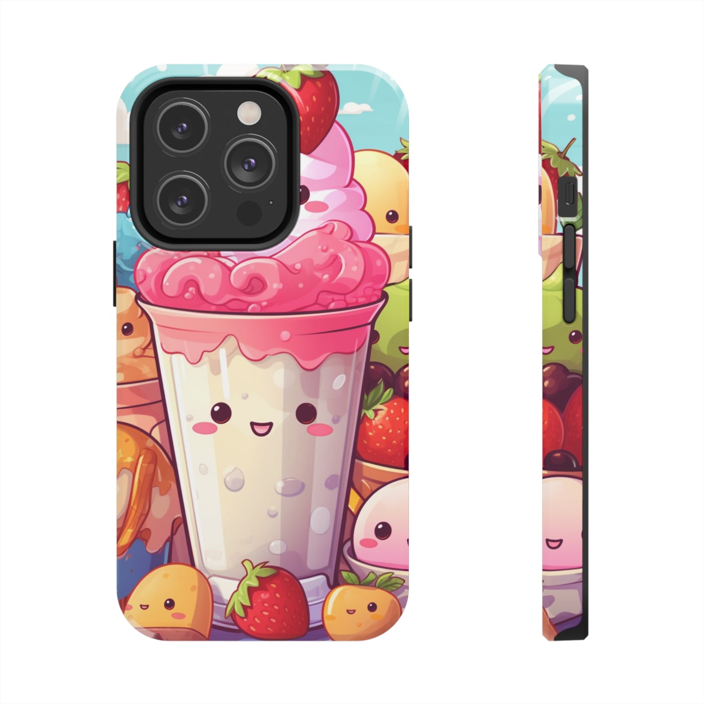 Strawberry Japan Milkshake - Kawaii Dessert Delight - Sweet Berry Anime Character - Tough Phone Cases