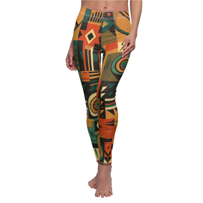 Earthy Tones Geometric Tribal-Inspired Pattern Design Women's Cut & Sew Casual Leggings (AOP)