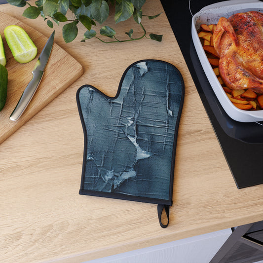 Distressed Blue Denim-Look: Edgy, Torn Fabric Design - Oven Glove