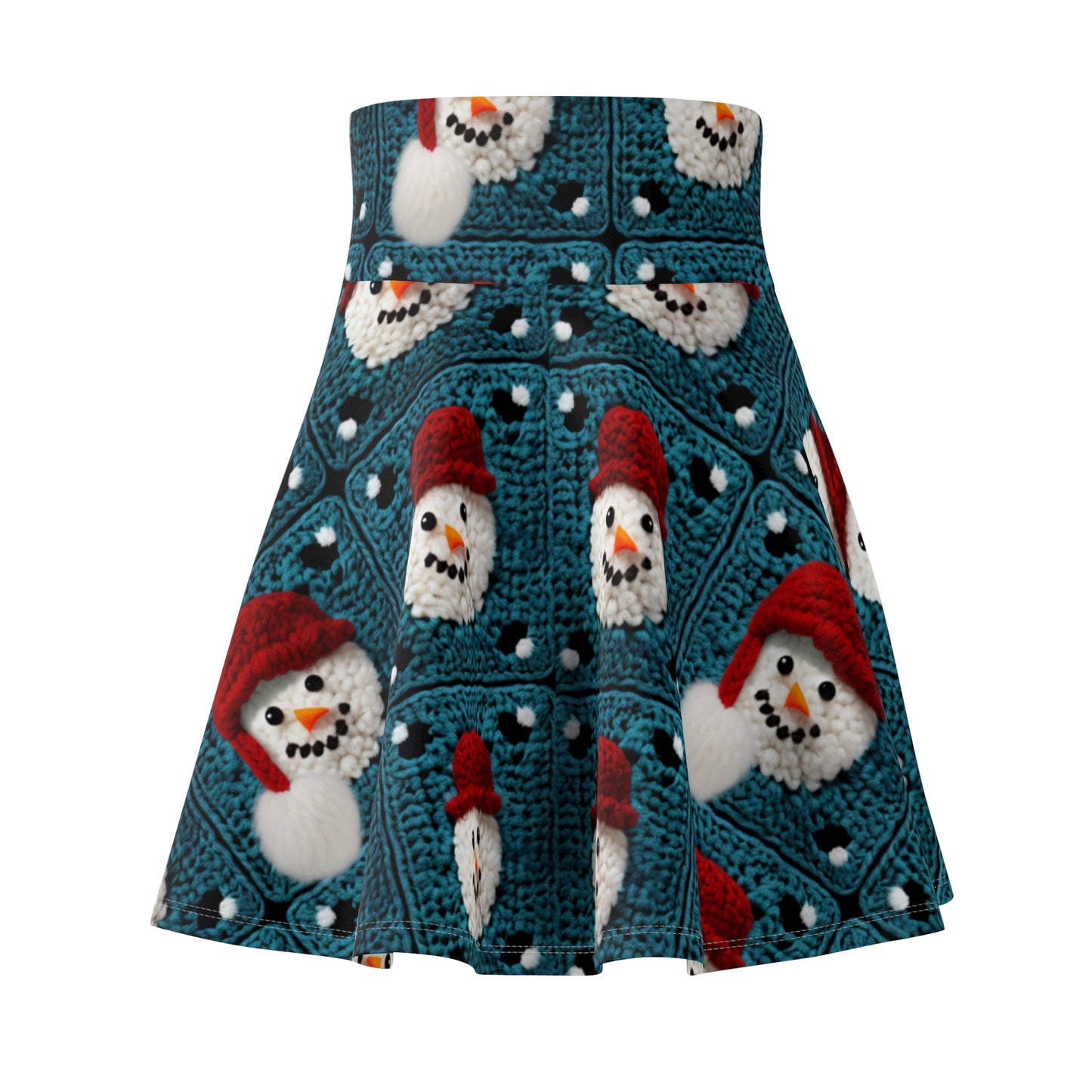 Snowman Crochet Craft, Festive Yuletide Cheer, Winter Wonderland - Women's Skater Skirt (AOP)