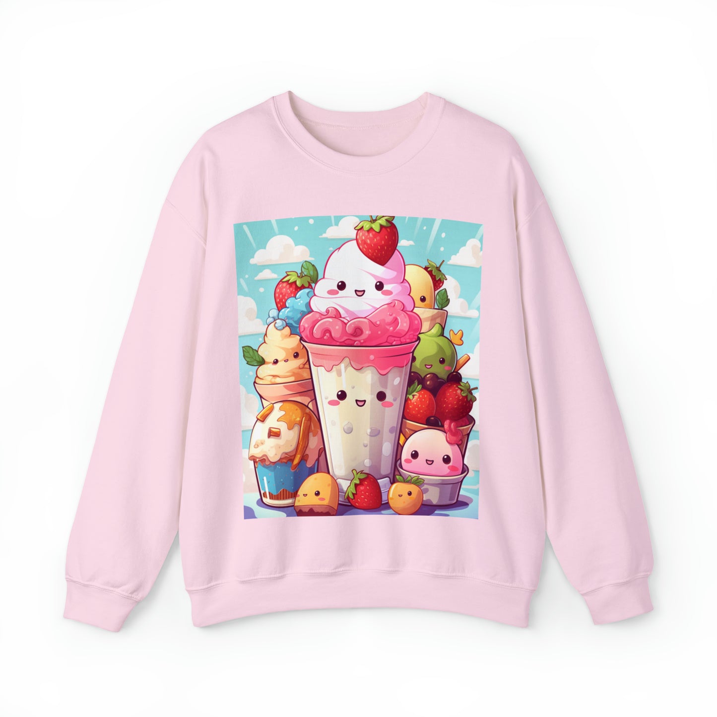 Strawberry Japan Milkshake - Kawaii Dessert Delight - Sweet Berry Anime Character - Unisex Heavy Blend™ Crewneck Sweatshirt