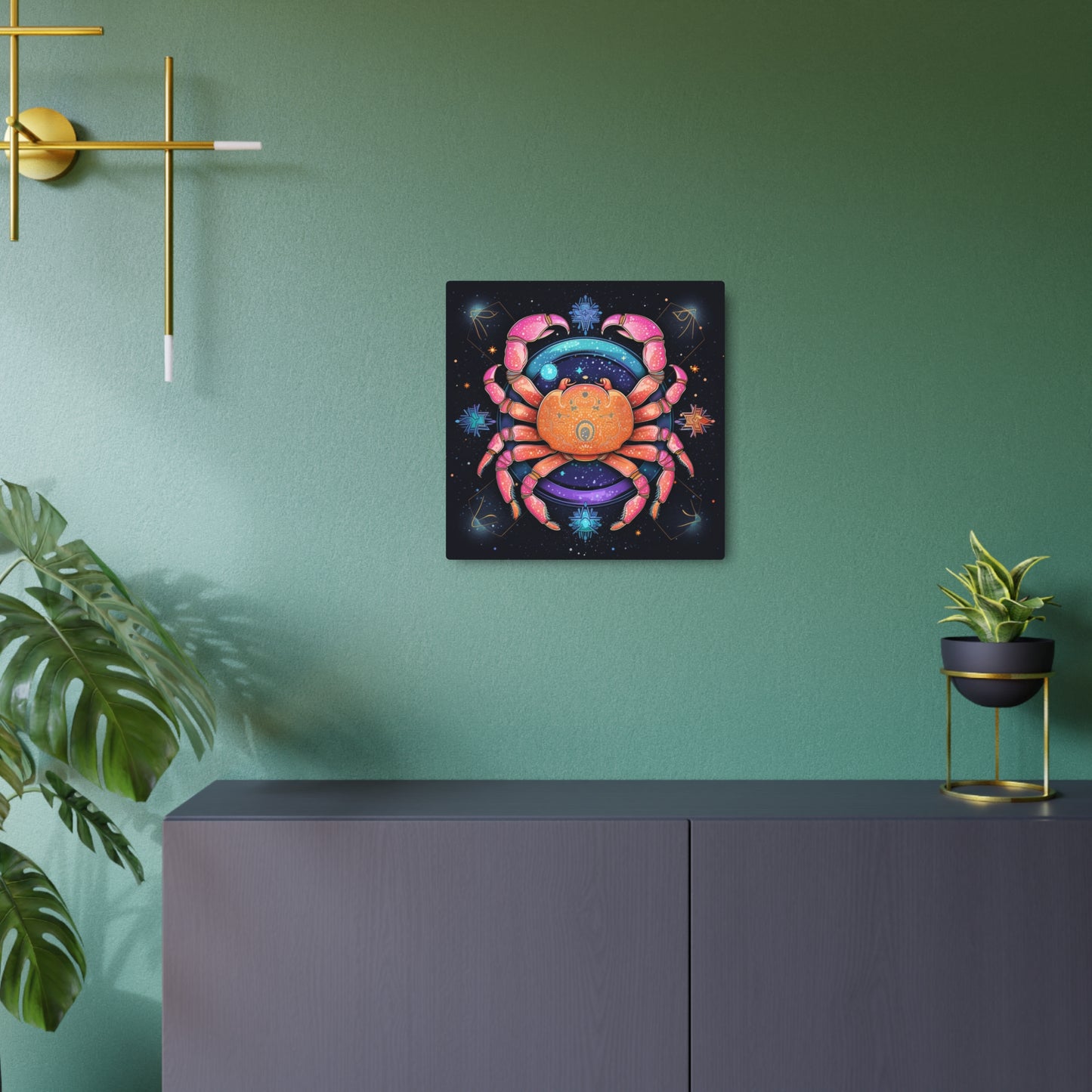 Rainbow Celestial Crab - Vibrant Cancer Zodiac Sign Art - Metal Art Sign