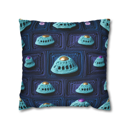 Spaceship UFO Crochet - Galactic Travel Ship - Alien Craft - Flying Saucer - Spun Polyester Square Pillow Case