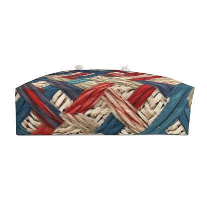 Colorful Yarn Knot: Denim-Inspired Fabric in Red, White, Light Blue - Weekender Bag