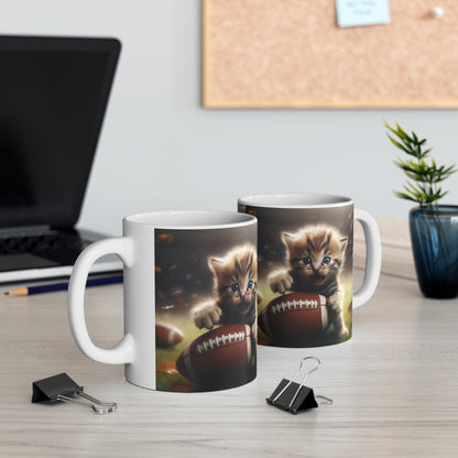 Football Kitten Touchdown: Tabby's Winning Play Sport Game - Ceramic Mug 11oz