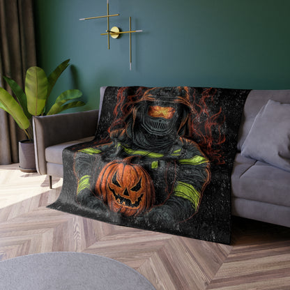 Firefighter Spooky Alert: Facing Haunted Halloween Spirits Scary Fire Pumpkin - Crushed Velvet Blanket