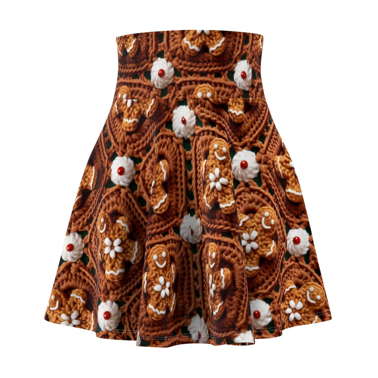 Gingerbread Man Crochet, Classic Christmas Cookie Design, Festive Yuletide Craft. Holiday Decor - Women's Skater Skirt (AOP)