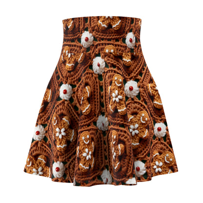 Gingerbread Man Crochet, Classic Christmas Cookie Design, Festive Yuletide Craft. Holiday Decor - Women's Skater Skirt (AOP)