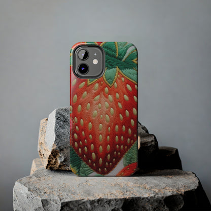 Berry Delight: Sun-Kissed Strawberries Fields Meet Embroidered Style Strawberry Patterns - Tough Phone Cases