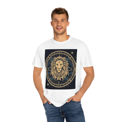 Signo del Zodíaco Leo - Constelación cósmica del arte de la astrología del círculo místico - Camiseta unisex teñida de ropa