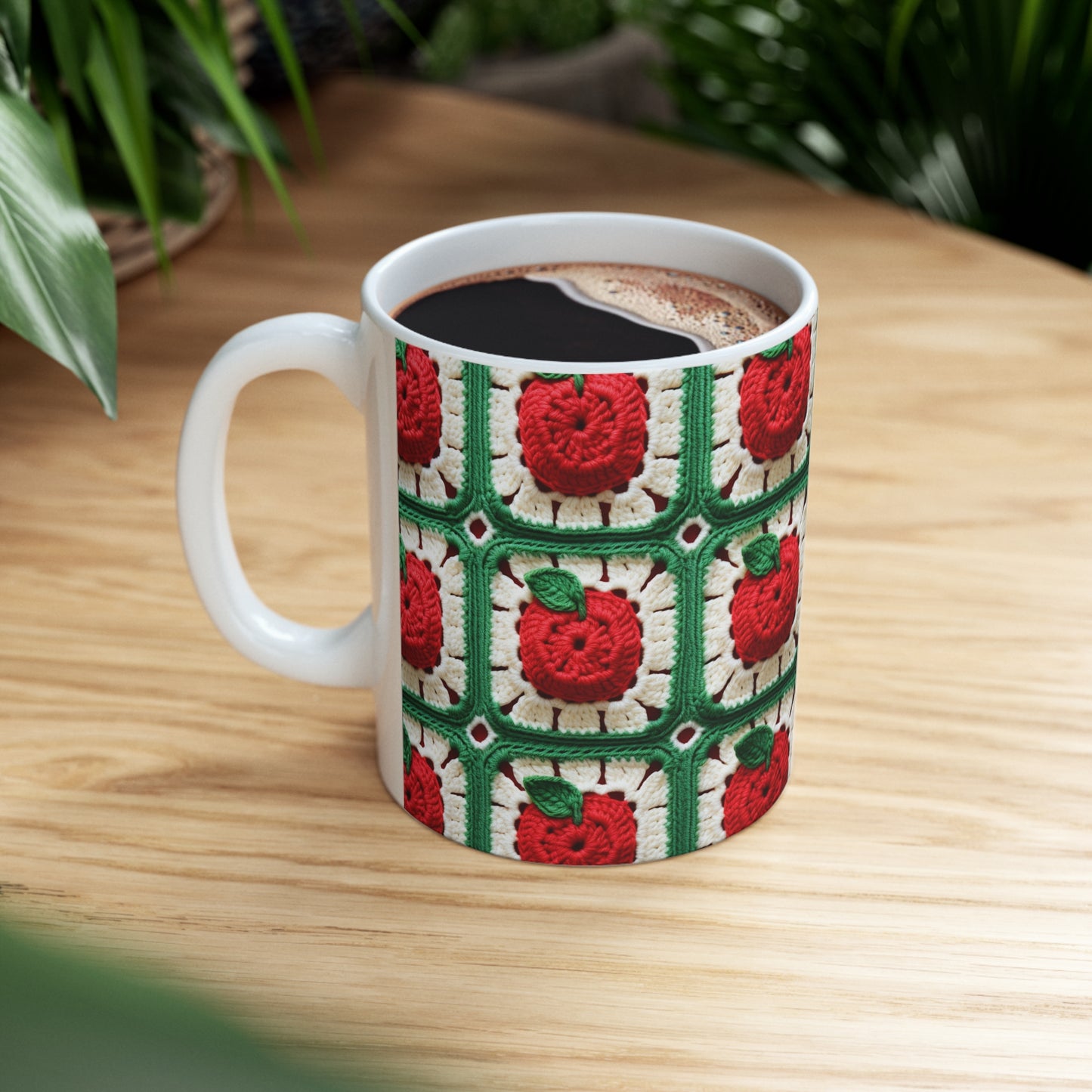 Apple Granny Square Crochet Pattern: Wild Fruit Tree, Delicious Red Design - Ceramic Mug 11oz